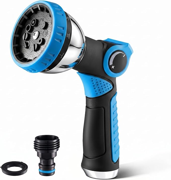 Garden Hose Nozzle High Pressure Leak Proof Spray Water Hose Nozzle Sprayer | Thumb Control 10 Spray Patterns On Off Valve Non-Slip Grip Hose Sprayer Nozzle for Plants & Lawns Watering,Car&Pet Washing