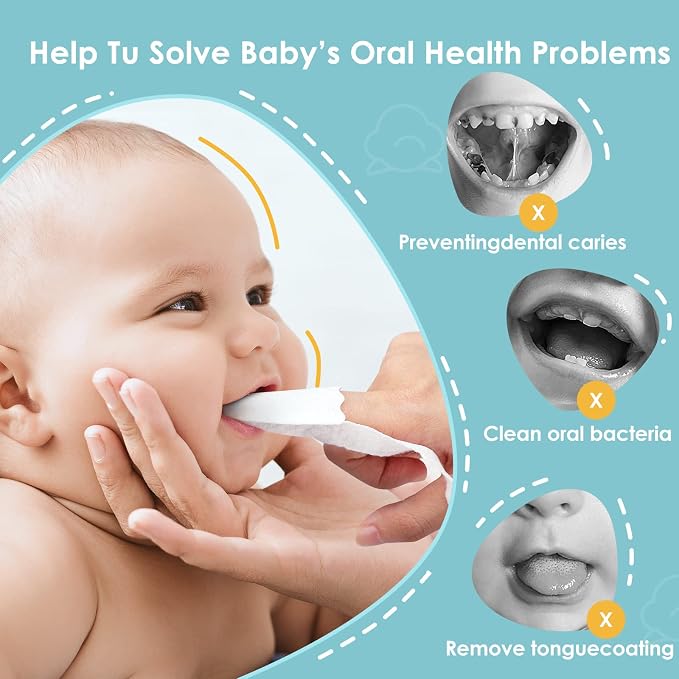dearlomum 60PCS Baby Dry Wipes, Newborn & Toddler Tongue Cleaner | Disposable Infant Wipes, Clean Mouth, Gauze Gum Cleaner, Baby Oral Cleaning Toothbrush, Oral Care 0-36 Months