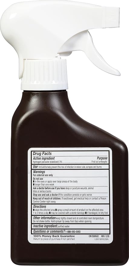 Leader Hydrogen Peroxide 3% Topical Solution, First Aid Antiseptic, Multi-Purpose Cleaner, Gentle & Effective Spray for Home, Cuts, and Scrapes, Easy-to-Use, 8 Fl Oz Spray Bottle (2 Pack)