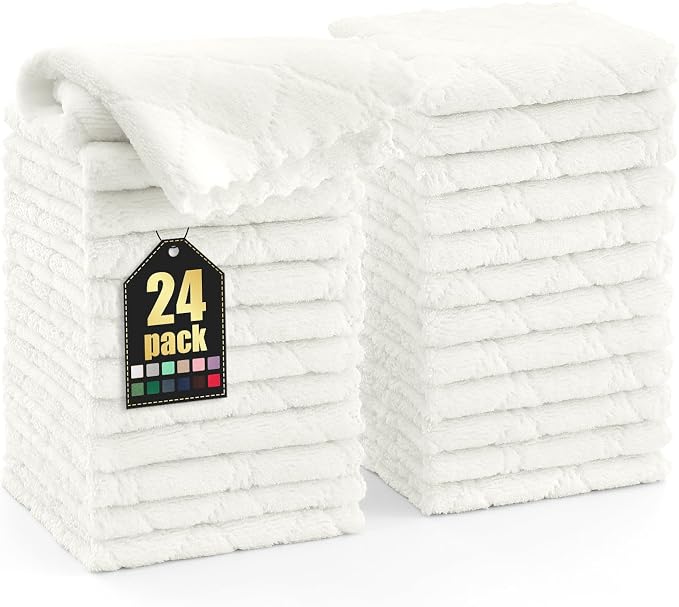 Homaxy 24 Pack Kitchen Dish Cloths (10 x 10 Inches, White), Super Soft and Absorbent Coral Velvet Dish Towels, Nonstick Oil Fast Drying Microfiber Cleaning Cloth, No Lint Household Dishcloths