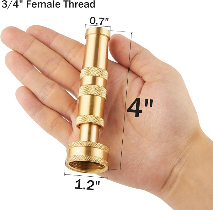 Heavy Duty Brass Hose Nozzle-4'' Adjustable Twist Garden Hose Nozzles | Water Hose Sprayer Nozzle for Garden Lawn Efficient Watering and Spraying, with 10 Rubber Washers