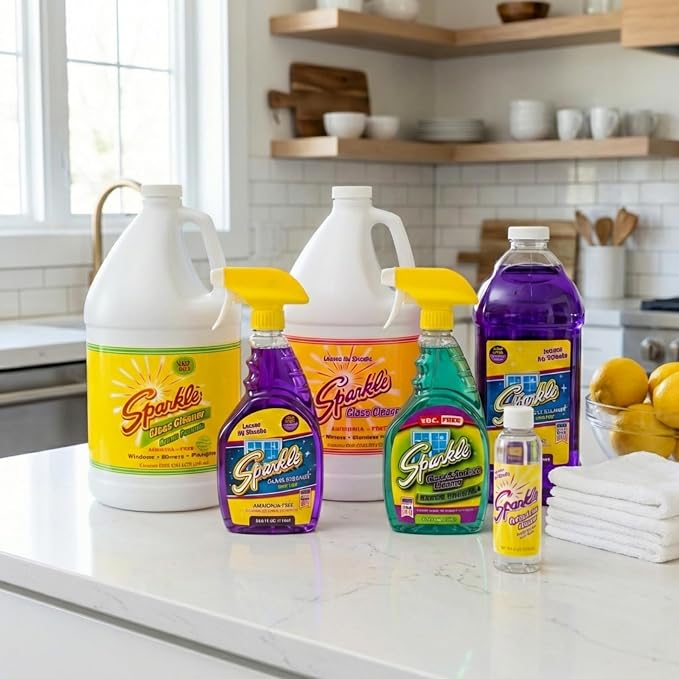Sparkle Glass Cleaner Refill 1 Gallon (128 Fl Oz) – Ammonia-Free Heavy Duty Streak-Free Formula for Windows, Mirrors & Glass (Pack of 1)