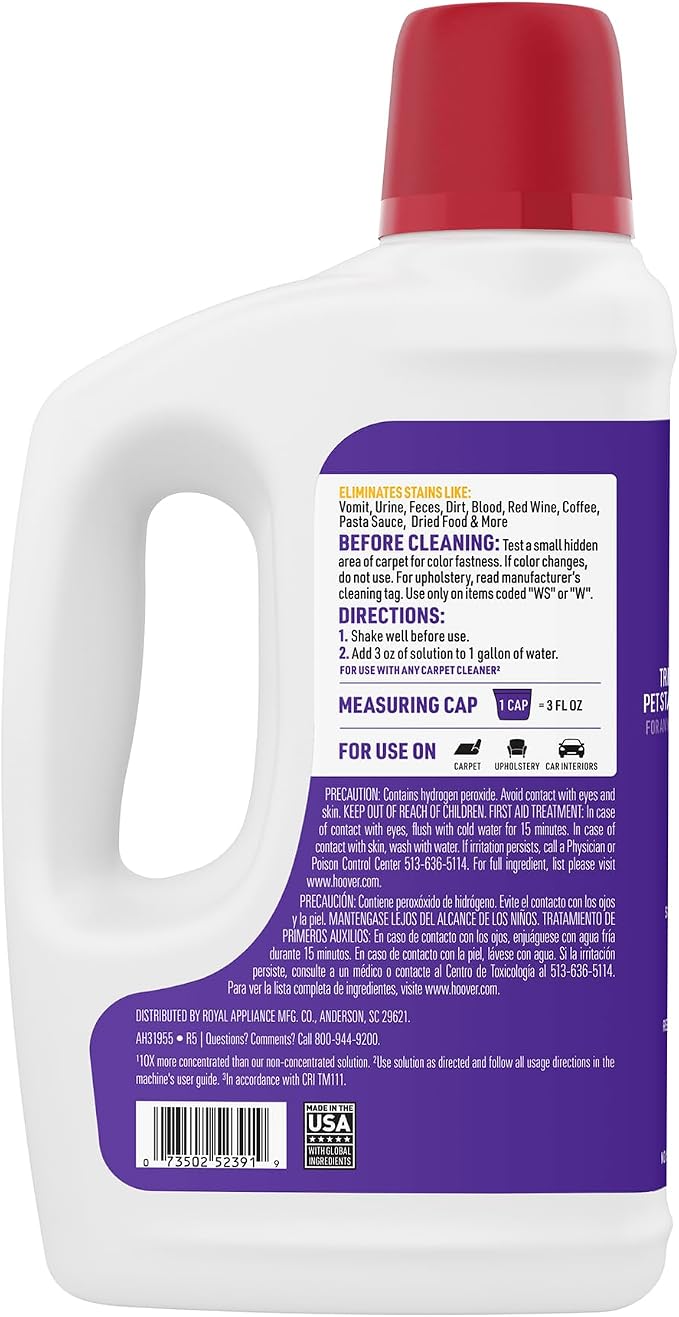 Hoover Oxy Pet Carpet Cleaner Solution, 50 oz., Ocean Breeze Scent, Deep Cleaning Carpet Shampoo Solution, Eliminates Urine Stains and Odors, Pair with Hoover Carpet Cleaner Machine | Deep Cleaning Carpet Shampoo Solution, Eliminates Urine Stains and O...