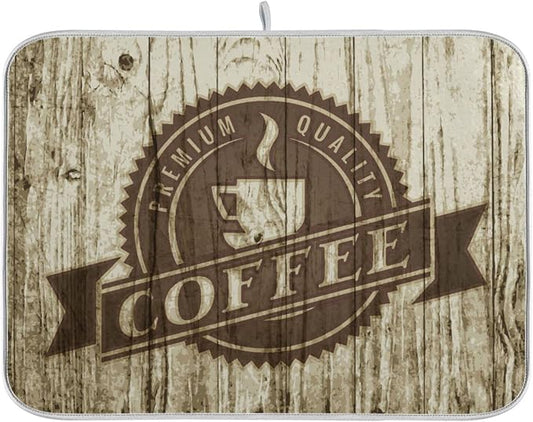 Super Absorbent Dish Drying Mat, Microfiber Fast-Drying Dish Mat, 24" x 18", Kitchen Dish Drying Pad, Retro Coffee Old Beans Vintage Wood