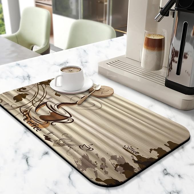 Fun Coffee Mat 19inx12in,Coffee Bar Mat for Countertops,Absorbent Hide Stain Anti-Slip Coffee Bar Accessories Fit Under Coffee Machine Mat,dish Drying Mats for Kitchen