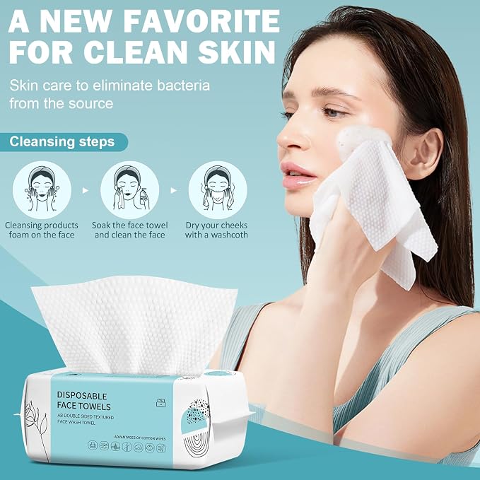 Face Towels, Disposable Face Towel 400 Count, Makeup Remover Dry Wipes, Soft Cotton Dry Wipes Facial Cloths Towelettes for Washing and Drying, Facial Tissue for Cleansing, Skincare