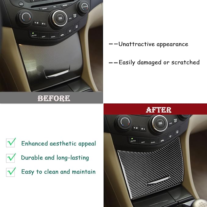 Real Carbon Fiber Trim for Honda Accord Accessories | for 2003 2004 2005 2006 2007，Storage Box Organizer Cover，Interior Dash Panel，Thick Overlay Sticker Decal