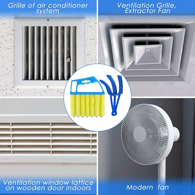 4 Pcs Window Venetian Blind Cleaner Duster Tool 7 Finger Blind Rush and Shutter Cleaner Brush Hand-held Window Shutter Air Conditioner Duster for Dirt(Green, Blue)