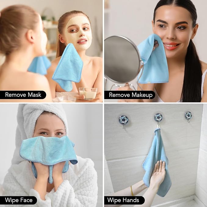 SINLAND Microfiber Facial Cloths Fast Drying Washcloth 12inch x 12inch Absorbent Face Wash Cloth Soft Makeup Remover Cloths