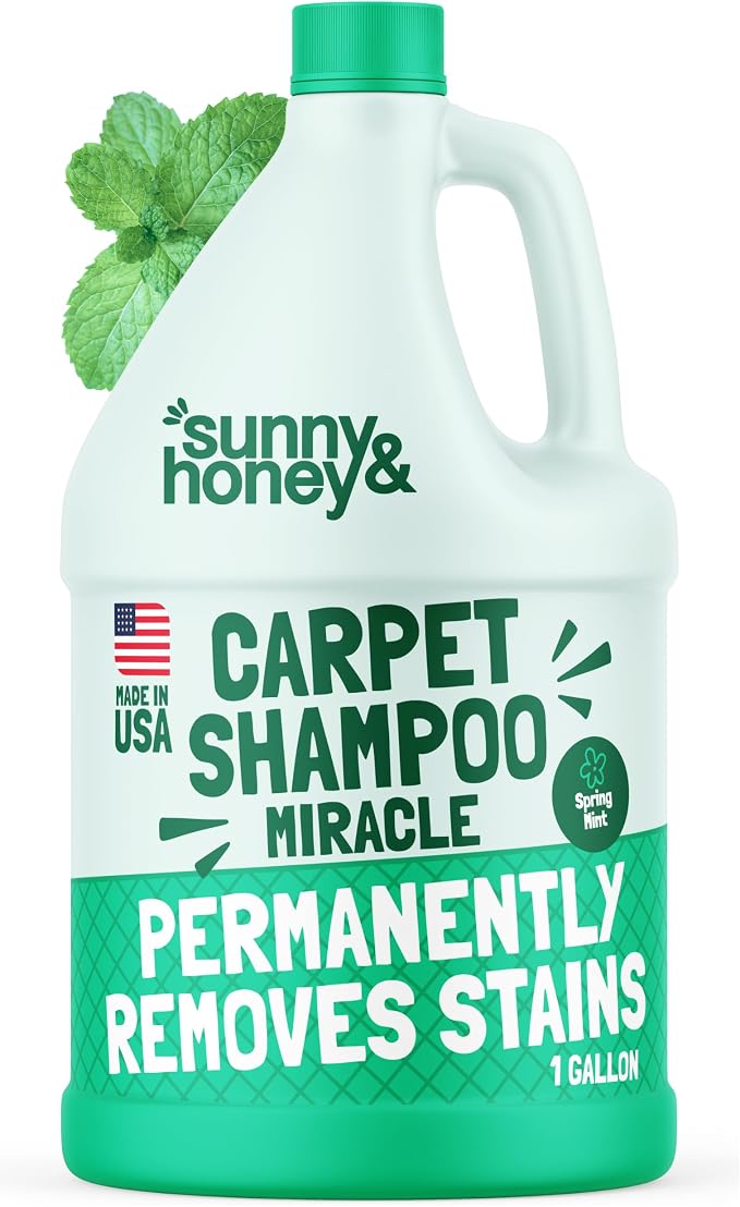Sunny & Honey Carpet Cleaner Shampoo Solution for Machines, 1 Gal Mint | USA Made - Stain and Odor Eliminator - Cleans Carpets and Upholstery - For Upright and Spot Cleaners - Concentrated Formula