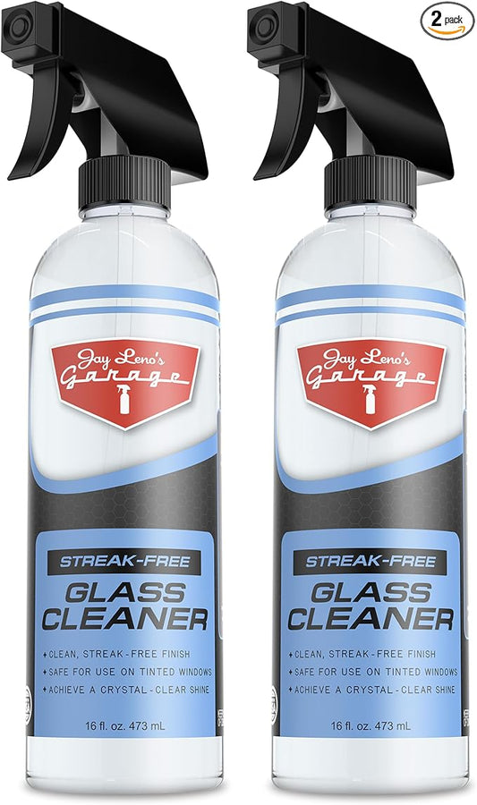 Jay Leno's Garage Glass Cleaner Spray Streak-Free Auto Glass Cleaner for Cars, Automotive Window Cleaner for Car Windows, Windshields & Mirrors 16 oz (Pack of 2) (16 oz (Pack of 2))