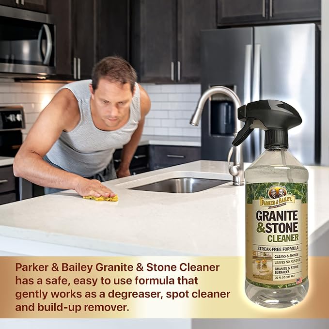 Parker & Bailey Granite & Stone - Countertop Cleaner Kitchen Island Cleaning Spray Marble Tile Slate Quartz Daily Granite Bathroom Counter -White, 32 Oz