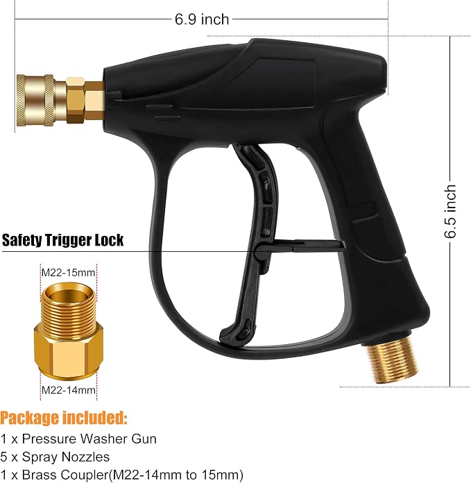 BEETRO High Pressure Washer Gun 4350PSI, Car Washer Gun with 5 Nozzles and M 22 Brass Coupler for Pressure Power Washers