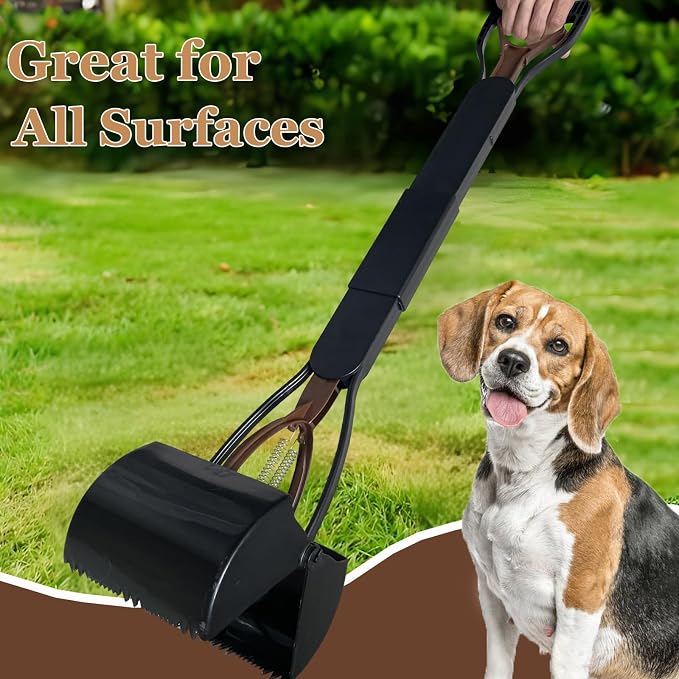 ienjoyed Pooper Scooper, Large Pooper Scooper for Dogs Heavy Duty, Dog Pooper Scooper with Long Handle & High Strength Durable Spring, Foldable Dog Poop Pick Up (32-inch) (Brown(Bottom Seamless))