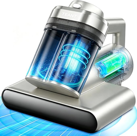 Teant Cordless Mattress Bed Vacuum, 18kPa Suction & LED Display, Model MV01 | Cordless 2-Speed Bed Vacuum, 33000RPM Roller Brush, 253.7nm UV-C, Ultrasonic, HEPA, 149°F Heat, Aroma, Anion for Bed Sofa