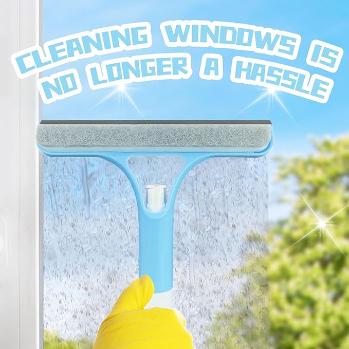 3 in 1 Window Cleaning Scraper,All-Purpose Spray Window Squeegee Cleaner Tool,for Glass Doors for Windows Glass, Mirrors Scraper, Brush (White)