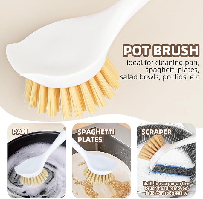 5 Pack Kitchen Dish Brush Set with 2 Dish Brush, Palm Scrub Brush and 2 Straw Brush for Kitchen Dishes Bottle Cup Pot Pans and Straws