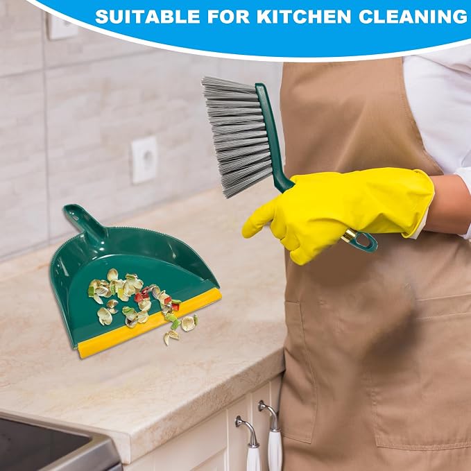 Small Broom with Dustpan Combo Set Mini Broom and Brush Set Hand Sweeper for Cleaning Desk Office Kitchen Pet Nest (Green)