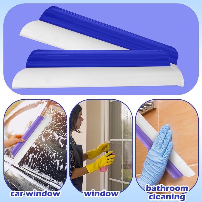 2 Pack 14 Inch Car Drying Squeegee Blue Longer Silicone Water Squeegee Window Shower Blade Automotive Squeegees Flexible Auto T-bar Rubber Squeegees for Car Windshield Glass Bathroom Wash Tool