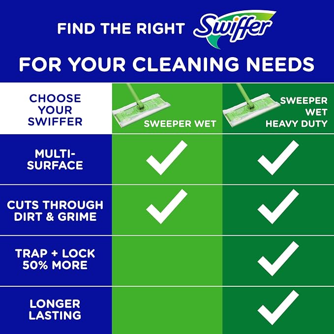 Swiffer Sweep + Mop, Wet Pads Refill, Floor Cleaner for Dirt, Dust, Hair, Cleaning Cloths for Mopping Home, Bathroom, Kitchen, All Purpose Multi-Surface Floor Wipes, Lavender, 12ct