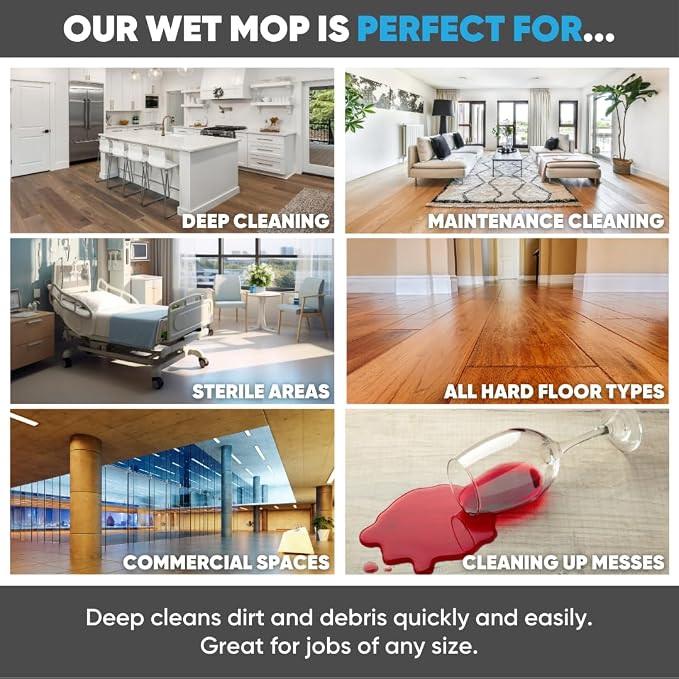 Microfiber Wholesale 18" Microfiber Wet Mop Pads, Bulk Case of 108 – Reusable, Machine-Washable Refills with Hook-and-Loop Backing – Fits Standard 18-Inch Flat Mop – Commercial Mop Pad Replacements