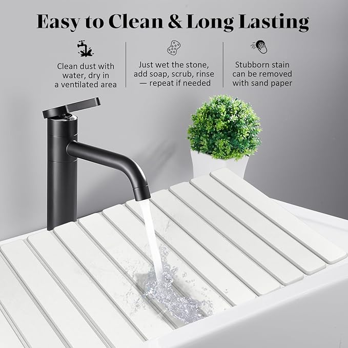 Large Stone Dish Drying Mat for Kitchen Counter, Foldable Quick Drying Dish Mats, Ultra Absorbent Diatomaceous Earth Mats for Dishes Bottles Cups, Match Any Countertop (White 24"×16" & 8"x4")