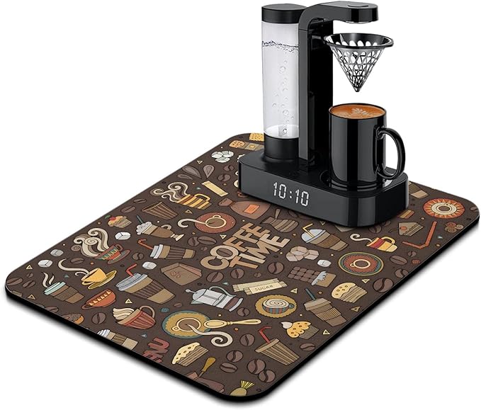 Coffee Bar Mat Accessories for Countertop Super Absorbent Anti-Slip Silicone Dish Drying Mats Kitchen Counter Draining Pad Decor Gift Fit Maker Pot Espresso Machine 24inx18in, (DS)