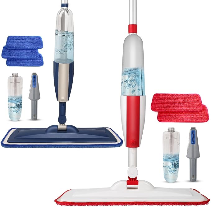 Spray Mop for Floor Cleaning, 2 Pack with Refillable Bottles & Pads | 14 oz refillable bottles, 6 pads included,wet/dry use on hardwood/tile/laminate floors, home or commercial cleaning