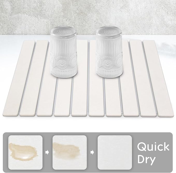Large Stone Dish Drying Mat for Kitchen Counter, 24"(L)×16"(W) Fast Dry Super Absorbent Collapsible Dish Drying Mats, Eco-Friendly Diatomaceous Earth Mats for Dishes Bottles Cups,Match Any Countertop