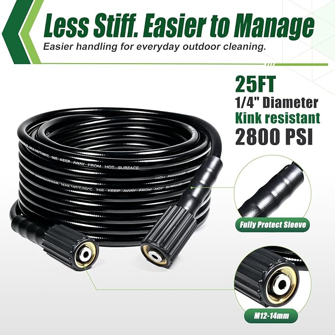 Pressure Washer Gun and Hose, 25 FT Hose with Extension Wand | 3600 PSI Gun & Hose Kit with Wand, M22-14mm Inlet & 1/4" Quick Connect