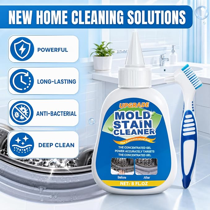 Mold Stain Remover Gel, Heavy Duty Multifunctional Washing Machine Cleaner, Effective Stain Removal for Washing Machine Seal, Bathroom Grout, Caulk, Tile and Household Surfaces