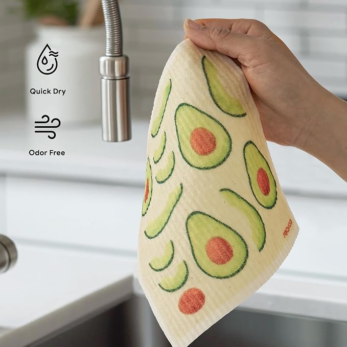 RECYCO Swedish Dishcloths for Kitchen | 6 Packs Fruit Joy Washable Dish Rags | Cellulose Reusable Cleaning Paper Towels | Absorbent Counter Dish Cloth Sponge Kitchen Wipes, 8" L x 7" W