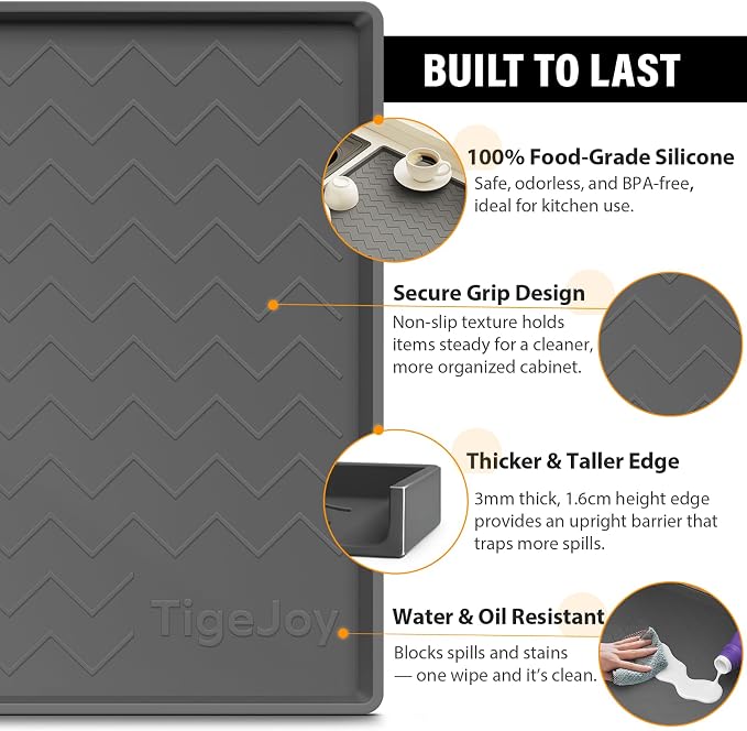 TigeJoy 28" x 19" Under Sink Mats for Kitchen Waterproof, Leak-Proof Silicone Mat Sink Protector and Cabinet Liner, Kitchen Essentials Organizer and Storage, Boot or Shoe Tray, Pet Feeding Mat
