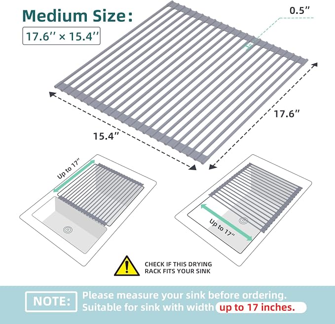 Ohuhu Over Sink Dish Drying Rack Silicone Wrapped 17.6" W x 15.4" L Large Over the Sink Roll Up Dish Drainer - Foldable Sink Drying Rack Rolling Drain Mats Anti-Slip Multipurpose for Kitchen Counter