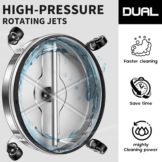LidoDola 16.5'' Pressure Washer Surface Cleaner, Power Washer Accessory | Stainless Steel Housing with 4 Wheels, 1/4" QC, 2 Extension Wands & 2 Replacement Nozzles, for Gas & Electric Pressure Washer