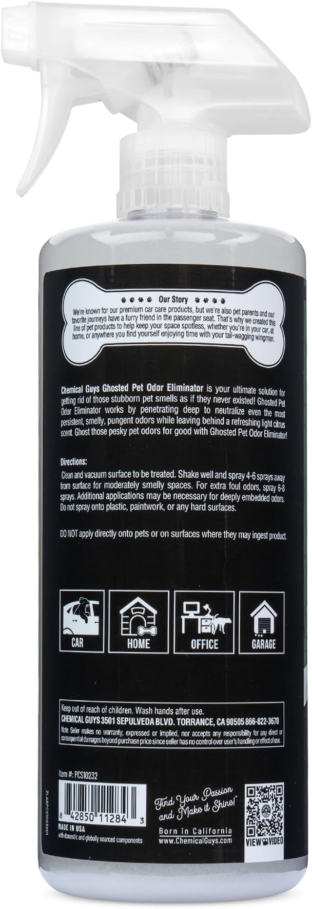 Chemical Guys, Ghosted Pet Odor Neutralizer Spray, Citrus Scent, 32 fl oz | Citrus spray neutralizes pet odors deep in carpet, upholstery and fabric seats, fresh for cars and home