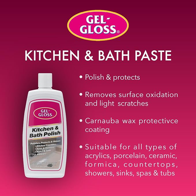 Gel-Gloss Home Kitchen & Bath Polish - Carnauba Wax Formulation, 16 oz. | High Shine Protective Coating, Removes Water Spots, Light Scratches & Stains, Restores Color & Shine