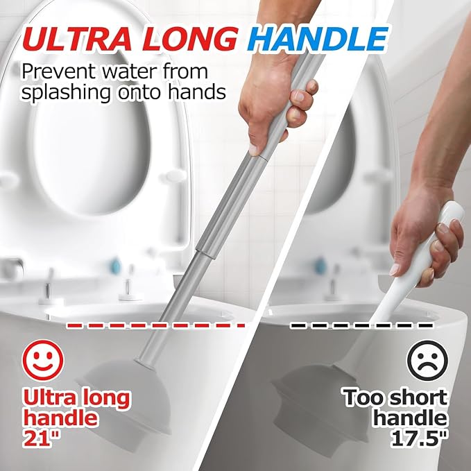 FORASTO 2Pack 2 in 1 Toilet Brush and Plunger Set,Clean Gloves, Extended Handle Plunger，Toilet Bowl Brush Plunger Set,Bathroom Cleaning Tools,Toilet Brush Plunger Combo,Cleaning Brush(Charcoal Gray) | 21", Cleaning Gloves, Heavy Duty Rubber Toilet Bowl...