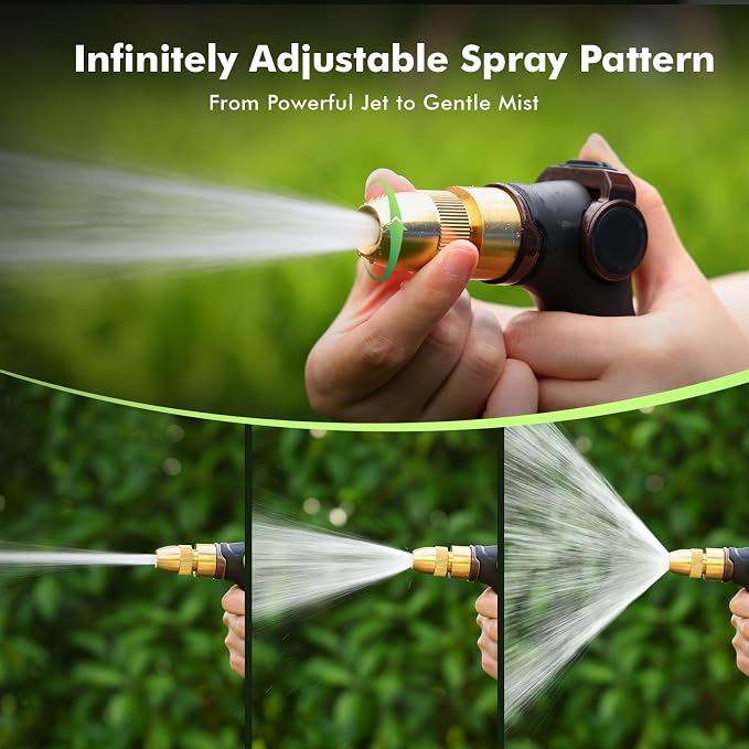 RESTMO Garden Hose Nozzle, Heavy Duty Water Hose Sprayer for Outdoor | Zinc Alloy Metal, Thumb Control, Precise Flow, Adjustable Spray Patterns, Leak-proof, Ideal for Lawn & Plant & Car, Brown