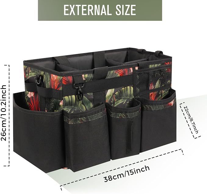 SCAVATA Wearable Cleaning Caddy, Cleaning Caddy Supplies Organizer with Handle & Shoulder Straps for Housekeepers, Under Sink & Car Cleaning Tool Organizers Bag with 4 Foldable Divider (GreenBush)