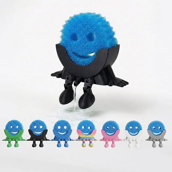 Creative Drainage Sponge Holder: Traceless Glue, 3D Printed Funny Kitchen Sink Holder, Keeps Sponge Dry – for Scrub Daddy (1, Black)