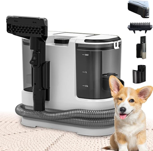 Portable Carpet & Upholstery Cleaner, Deep Cleaning for Rugs, Couch, Curtain, Car Interiors Stains, Pet & Family Friendly, 800W high-performance motor 21Kpa 120V (White)