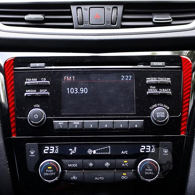 Red Real Carbon Fiber Trim for Nissan Rogue Accessories | for 2014-2020 / Rogue Sport 2017-2022 Navigation Display Side Strip Sticker Interior Thick Overlay Decal