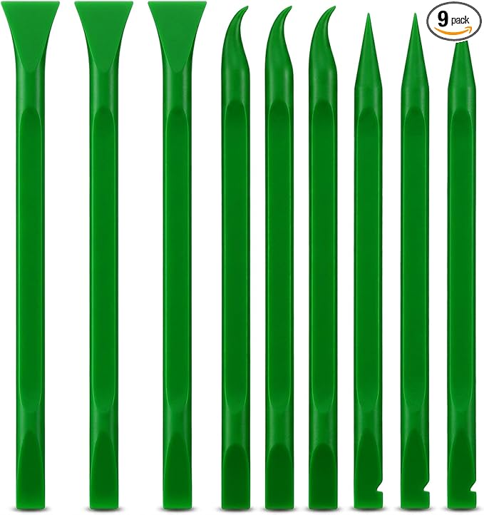 Crevice Cleaning Tool, 9 PCS Carbon Fiber Plastic Scraper Tool Set for Car Detailing | Non-Scratch Multi-Purpose Scraper for Small Narrow Spaces, Gaps, Label Sticker Remover and Detail Cleaning - Green