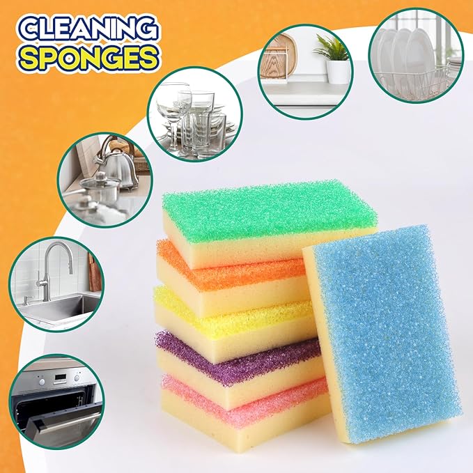 LAUNDRYLUX Scrub Sponge, Dual-Sided Temperature-Responsive Scrubber - Non-Scratch - Multipurpose Dish Sponges for Kitchens, Bathrooms, and Outdoor Use - 12 Pack
