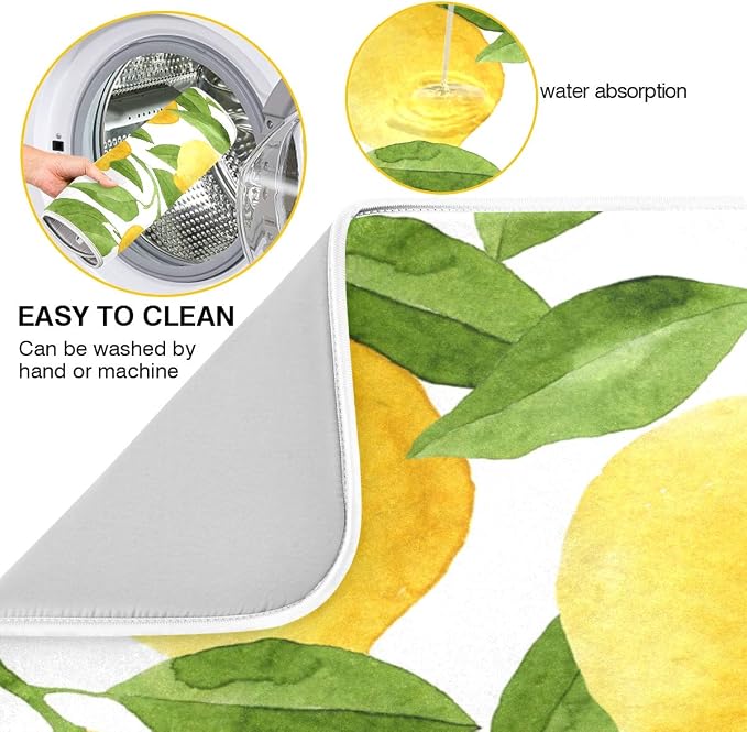 Lemon Yellow Tree Dish Drying Mat for Kitchen, Absorbent Microfiber Drying Pad Dish Mat, 24" X 18"