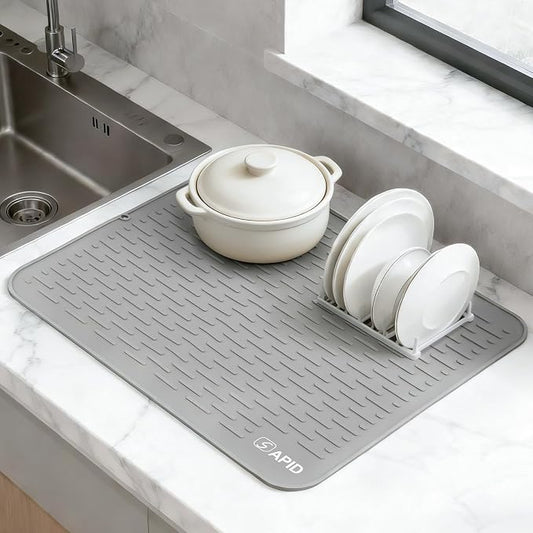 SAPID Silicone Dish Drying Mat: Extra Large 21 x 18 Inch for Dish Drying Rack - Heat Resistant Mat for Kitchen Counter - Easy Clean Dish Drainer Pad - Kitchen Gadgets / Home Essentials for Households