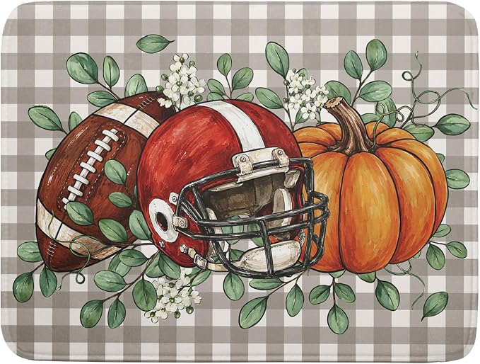 Fall Dish Drying Mat for Kitchen Counter Football Pumpkin Microfiber Absorbent Dish Draining Reusable Washable Foldable Extra Large 18"x24"