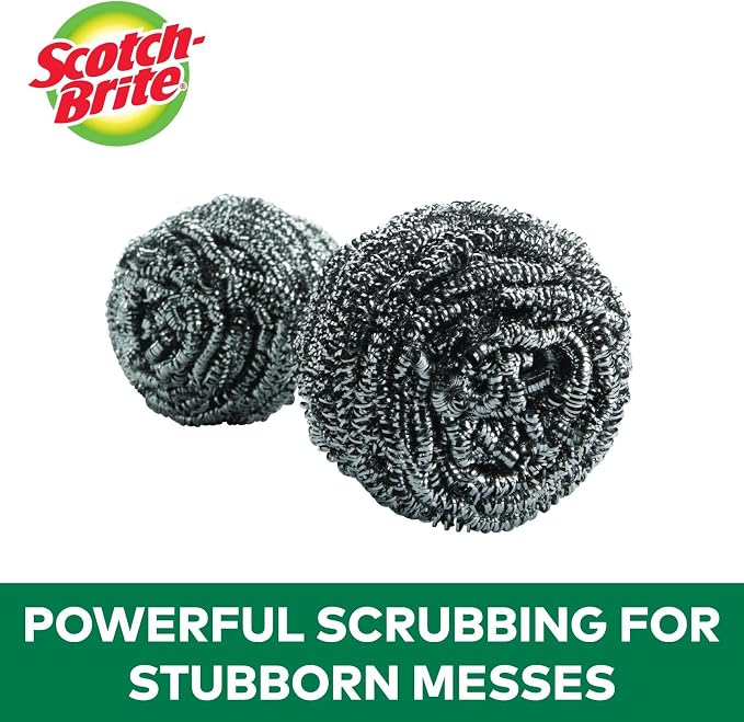 Scotch-Brite Stainless Steel Scrubbers,Scouring Pads for Cleaning Tough Baked-On Messes,Metal Scrubbers for Cleaning Dishes,3 Scrub Pads,(Pack of 8)