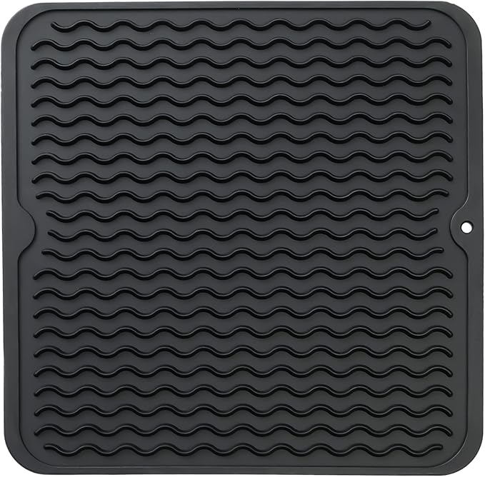 MicoYang Silicone Dish Drying Mat for Multiple Usage,Easy clean,Eco-friendly,Heat-resistant Silicone Mat for Kitchen Counter or Sink,Refrigerator or Drawer liner Black M 12 inches x 12 inches